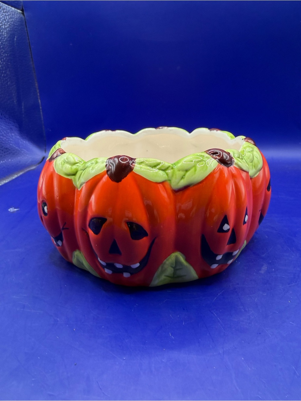 Orange Jack-O-Lantern Ceramic Bowl